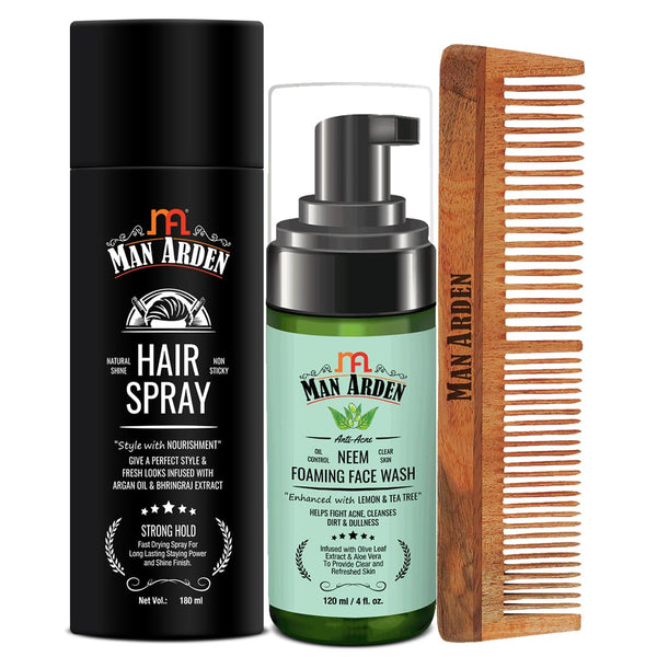 Hair Spray Strong Hold + Neem Foaming Face wash + Hair Wooden Comb