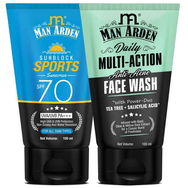 Sun Block Sports Sunscreen SPF 70 + Daily Multi-Action Anti Acne Face Wash